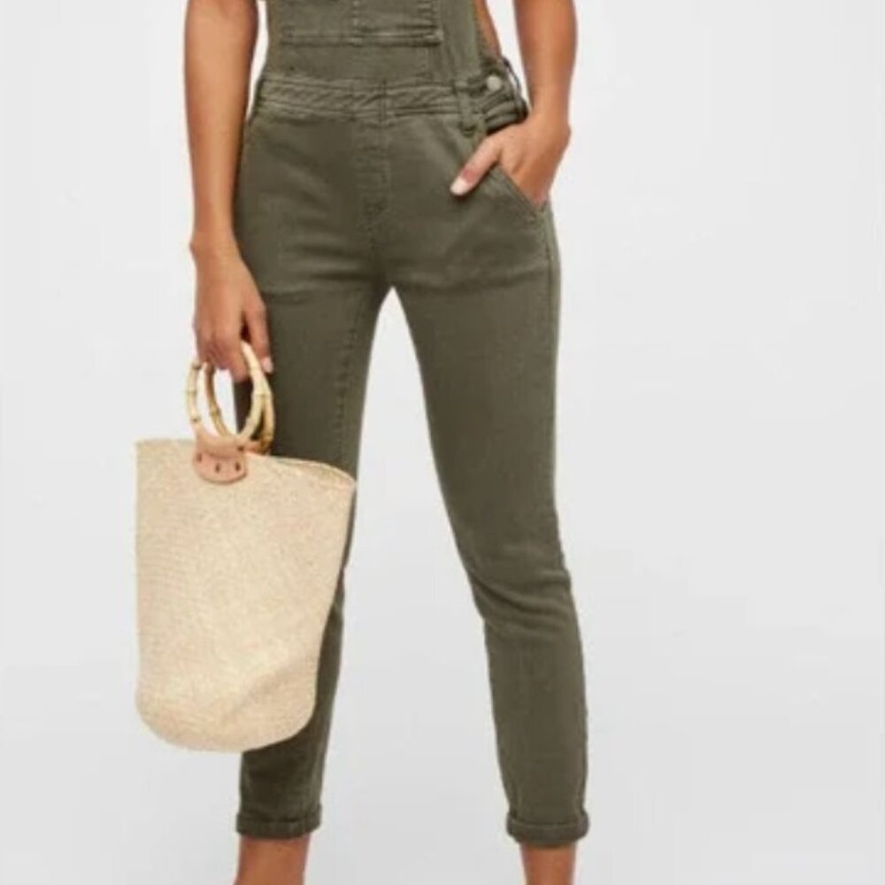 Free People Denim Washed Overalls 25 Slouchy Bib Pocket Criss Cross Jumpsuit